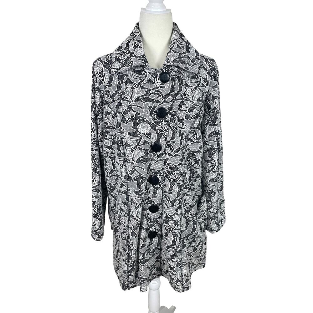 Parsley & Sage Floral Damask Embroidered Button Front Coat Sz L Lagenlook Artsy